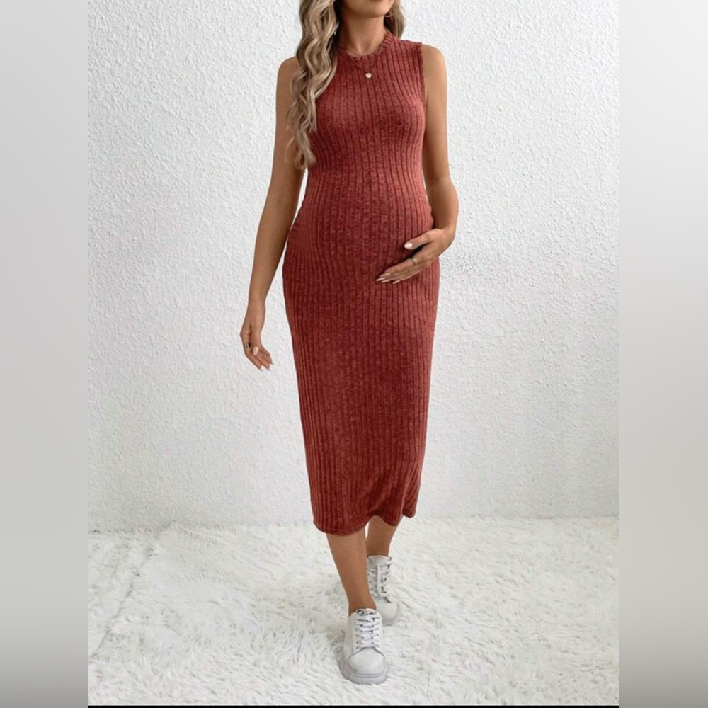 Sleeveless Ribbed Knit Dress Marernity